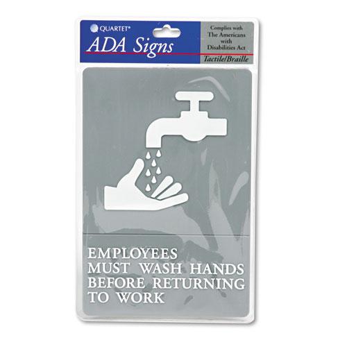 ADA Sign, EMPLOYEES MUST WASH HANDS... Tactile Symbol/Braille, 6 x 9, Gray. Picture 2
