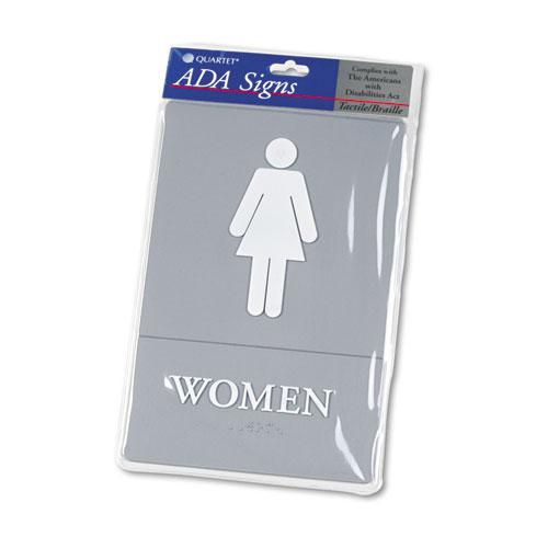 ADA Sign, Women Restroom Symbol w/Tactile Graphic, Molded Plastic, 6 x 9, Gray. Picture 2