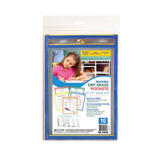 Reusable Dry Erase Pockets, 6 x 9, Assorted Primary Colors, 10/Pack. Picture 3