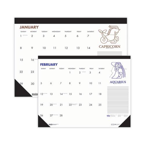 Recycled Zodiac Desk Pad Calendar, Zodiac Artwork, 18.5 x 13, White Sheets, Black Binding/Corners, 12-Month (Jan-Dec) 2024. Picture 1