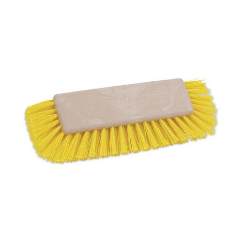 Dual-Surface Scrub Brush, Yellow Polypropylene Bristles, 10" Brush, Plastic Handle. Picture 1