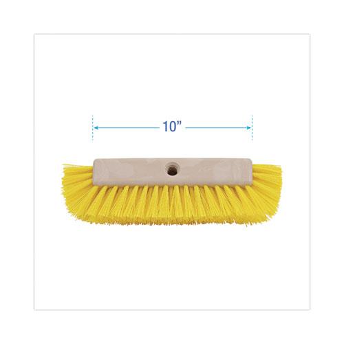 Dual-Surface Scrub Brush, Yellow Polypropylene Bristles, 10" Brush, Plastic Handle. Picture 2