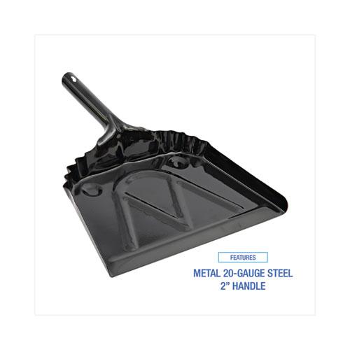 Metal Dust Pan, 12 x 14, 2 " Handle, 20-Gauge Steel, Black. Picture 3