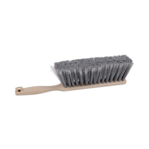 Counter Brush, Gray Flagged Polypropylene Bristles, 4.5" Brush, 3.5" Tan Plastic Handle. Picture 1