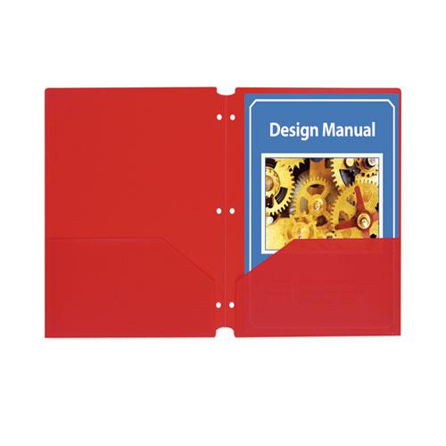 Two-Pocket Heavyweight Poly Portfolio Folder, 3-Hole Punch, 11 x 8.5, Red, 25/Box. Picture 1