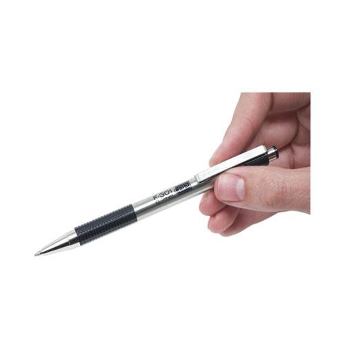F-301 Ballpoint Pen, Retractable, Bold 1.6 mm, Black Ink, Stainless Steel/Black Barrel, 12/Pack. Picture 3