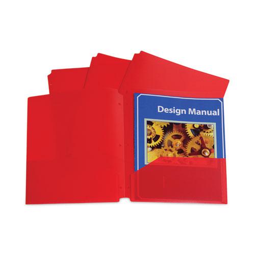 Two-Pocket Heavyweight Poly Portfolio Folder, 3-Hole Punch, 11 x 8.5, Red, 25/Box. Picture 2
