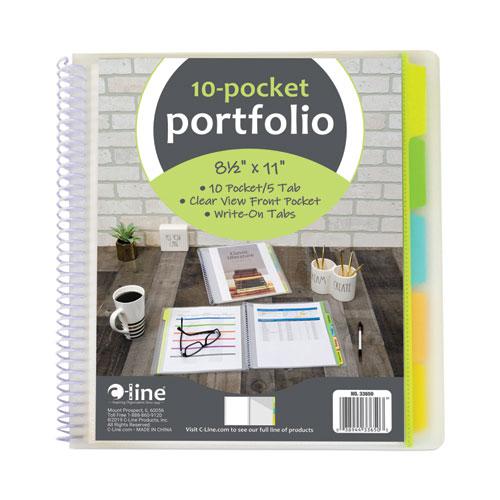 10-Pocket Poly Portfolio with Write-On Tabs, 8.5 x 11, Clear/Clear. Picture 6