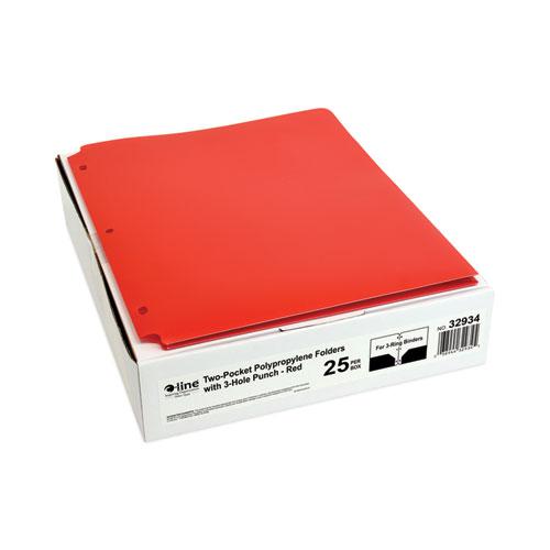 Two-Pocket Heavyweight Poly Portfolio Folder, 3-Hole Punch, 11 x 8.5, Red, 25/Box. Picture 5