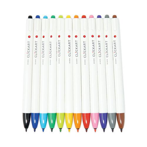 ClickArt Porous Point Pen, Retractable, Fine 0.6 mm, Assorted Ink Colors, White/Assorted Barrel, 12/Pack. Picture 6