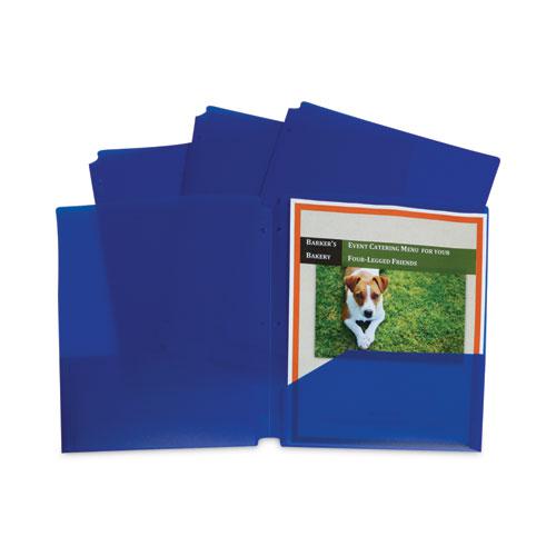 Two-Pocket Heavyweight Poly Portfolio Folder, 3-Hole Punch, 11 x 8.5, Blue, 25/Box. Picture 2