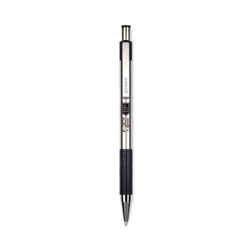 F-301 Ballpoint Pen, Retractable, Bold 1.6 mm, Black Ink, Stainless Steel/Black Barrel, 12/Pack. Picture 1