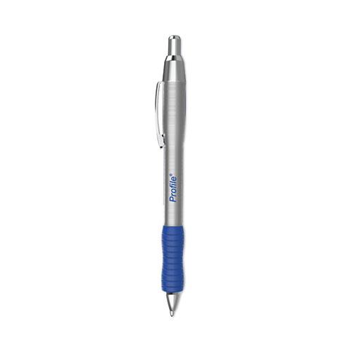 Profile Metal Ballpoint Pen, Retractable, Medium 1 mm, Blue Ink, Silver Barrel, Dozen. Picture 1