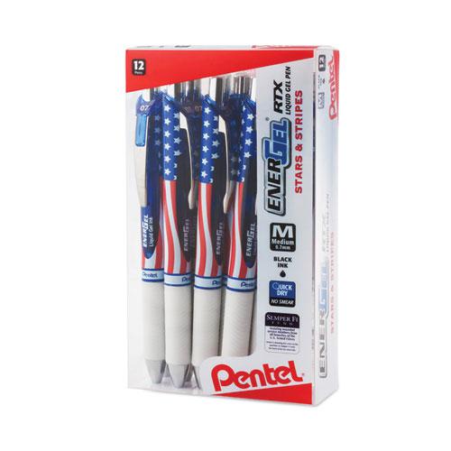 EnerGel RTX Stars and Stripes Gel Pen, Retractable, Medium 0.7 mm, Black Ink, Red/White/Blue Barrel, Dozen. Picture 3