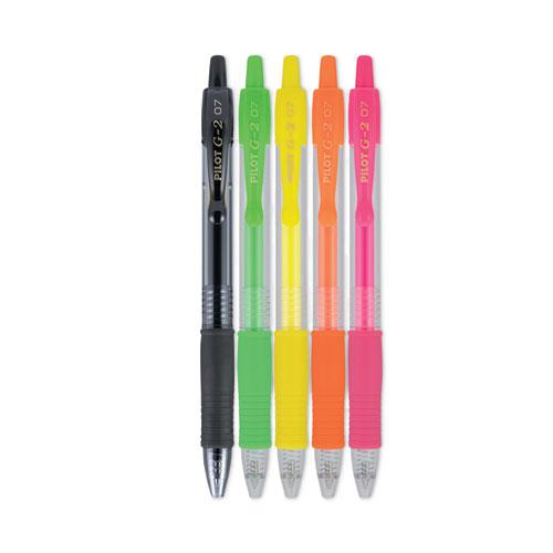 G2 Neon Gel Pen, Retractable, Fine 0.7 mm, Assorted Neon Ink and Barrel Colors, 5/Pack. Picture 1