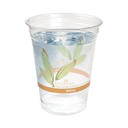 Bare Eco-Forward RPET Cold Cups, 12 oz to 14 oz, Leaf Design, Clear, Squat, 50/Pack. Picture 3