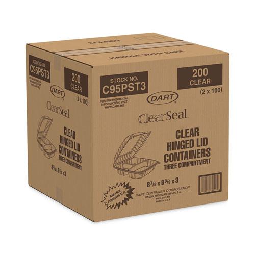 ClearSeal Hinged-Lid Plastic Containers, 3-Compartment, 9.5 x 9 x 3, 100/Bag, 2 Bags/Carton. Picture 2