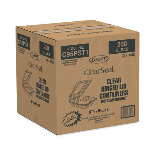 ClearSeal Hinged-Lid Plastic Containers, 9.3 x 8.8 x 3, Clear, Plastic, 100/Bag, 2 Bags/Carton. Picture 3