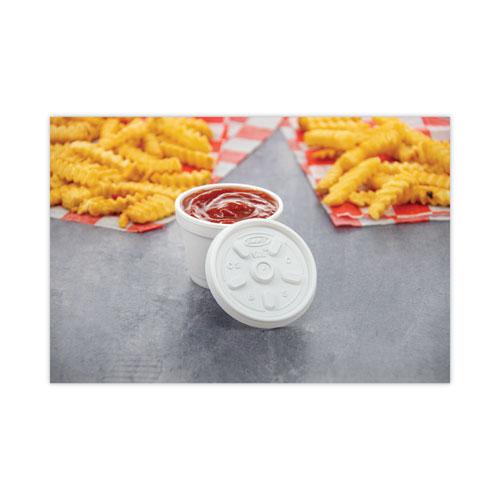 Plastic Lids for Foam Containers, Vented, Fits 3.5-6 oz, White, 100/Pack, 10 Packs/Carton. Picture 6