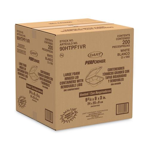 Foam Hinged Lid Container, Vented Lid, 9 x 9.4 x 3, White, 100/Pack, 2 Packs/Carton. Picture 2