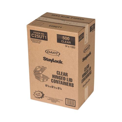 StayLock Clear Hinged Lid Containers, 6.5 x 6.1 x 3, Clear, Plastic, 125/Pack, 4 Packs/Carton. Picture 3