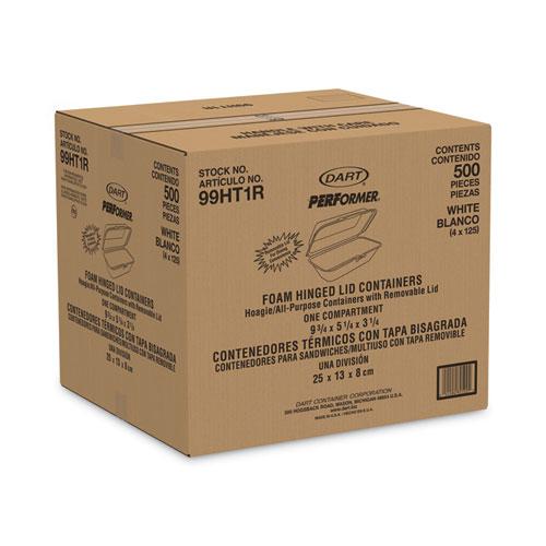 Foam Hinged Lid Container, Hoagie Container with Removable Lid, 5.3 x 9.8 x 3.3, White, 125/Bag, 4 Bags/Carton. Picture 3