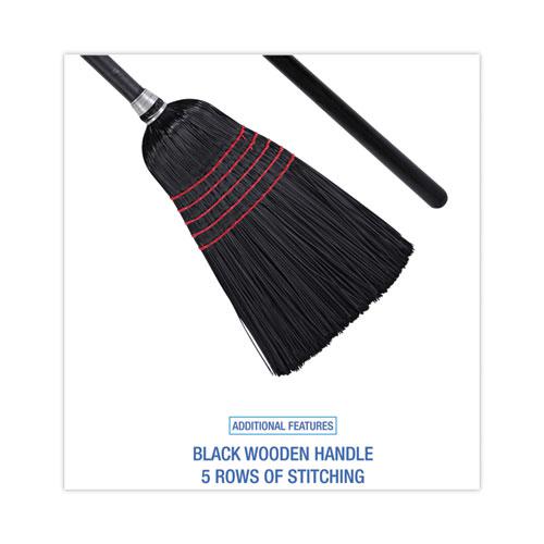 Flagged Tip Poly Bristle Janitor Brooms, 10 x 58.5, Wood Handle, Natural/Black, 12/Carton. Picture 3
