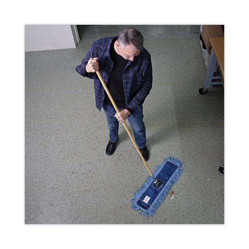 Clip-On Dust Mop Handle, Lacquered Wood, Swivel Head, 1" dia x 60", Natural. Picture 5