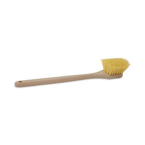 Utility Brush, Cream Polypropylene Bristles, 5.5 Brush, 14.5" Tan Plastic Handle. Picture 1
