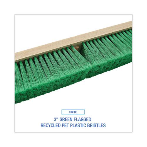 Floor Broom Head, 3" Green Flagged Recycled PET Plastic Bristles, 24" Brush. Picture 4