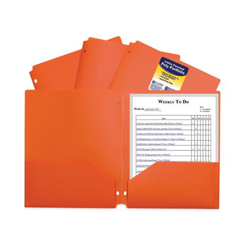 Two-Pocket Heavyweight Poly Portfolio Folder, 3-Hole Punch, 11 x 8.5, Orange, 25/Box. Picture 2