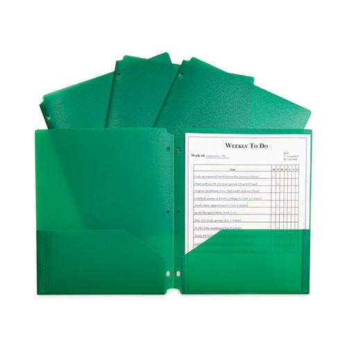 Two-Pocket Heavyweight Poly Portfolio Folder, 3-Hole Punch, 11 x 8.5, Green, 25/Box. Picture 1