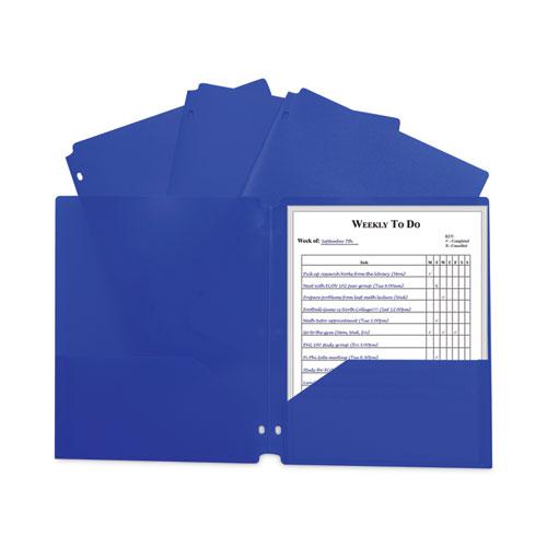 Two-Pocket Heavyweight Poly Portfolio Folder, 3-Hole Punch, 11 x 8.5, Blue, 25/Box. Picture 1