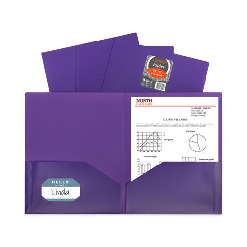 Two-Pocket Heavyweight Poly Portfolio Folder, 11 x 8.5, Purple, 25/Box. Picture 4