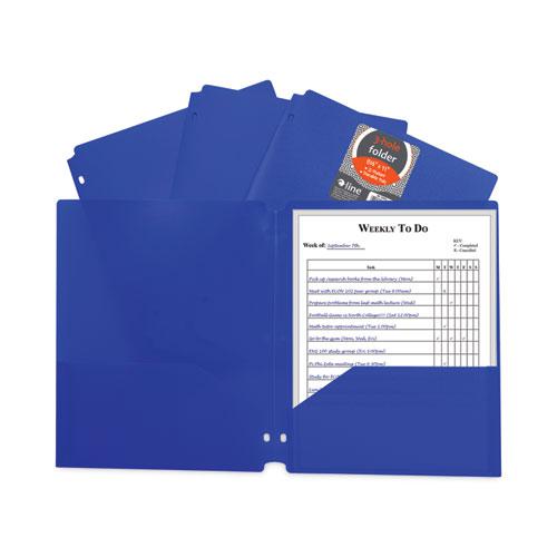Two-Pocket Heavyweight Poly Portfolio Folder, 3-Hole Punch, 11 x 8.5, Blue, 25/Box. Picture 3