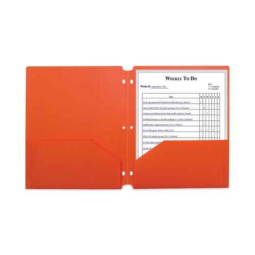 Two-Pocket Heavyweight Poly Portfolio Folder, 3-Hole Punch, 11 x 8.5, Orange, 25/Box. Picture 5