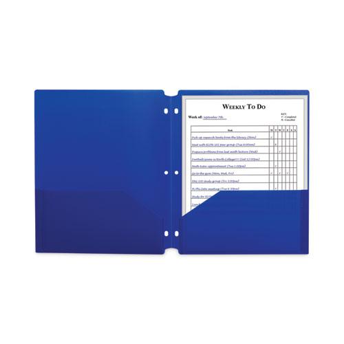 Two-Pocket Heavyweight Poly Portfolio Folder, 3-Hole Punch, 11 x 8.5, Blue, 25/Box. Picture 4