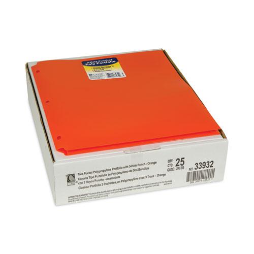 Two-Pocket Heavyweight Poly Portfolio Folder, 3-Hole Punch, 11 x 8.5, Orange, 25/Box. Picture 3