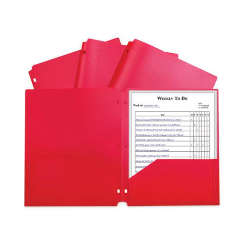 Two-Pocket Heavyweight Poly Portfolio Folder, 3-Hole Punch, 11 x 8.5, Red, 25/Box. The main picture.