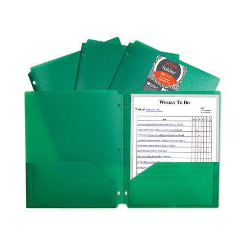 Two-Pocket Heavyweight Poly Portfolio Folder, 3-Hole Punch, 11 x 8.5, Green, 25/Box. Picture 3