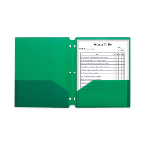 Two-Pocket Heavyweight Poly Portfolio Folder, 3-Hole Punch, 11 x 8.5, Green, 25/Box. Picture 4