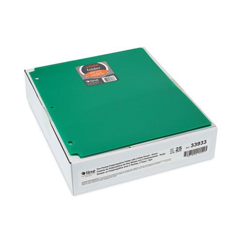 Two-Pocket Heavyweight Poly Portfolio Folder, 3-Hole Punch, 11 x 8.5, Green, 25/Box. Picture 2