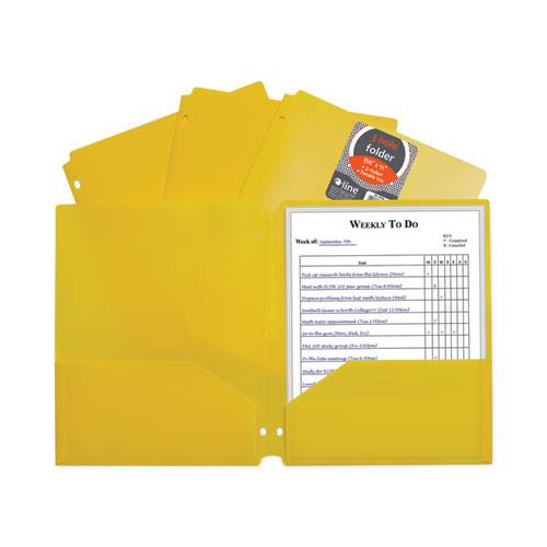 Two-Pocket Heavyweight Poly Portfolio Folder, 3-Hole Punch, 11 x 8.5, Yellow, 25/Box. Picture 2