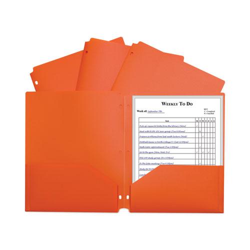 Two-Pocket Heavyweight Poly Portfolio Folder, 3-Hole Punch, 11 x 8.5, Orange, 25/Box. Picture 1