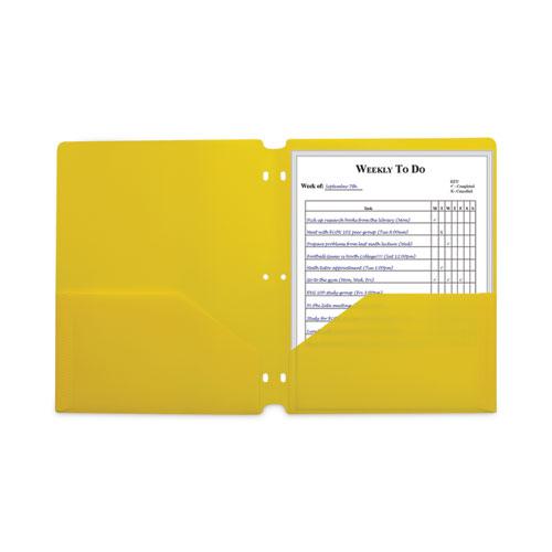 Two-Pocket Heavyweight Poly Portfolio Folder, 3-Hole Punch, 11 x 8.5, Yellow, 25/Box. Picture 4