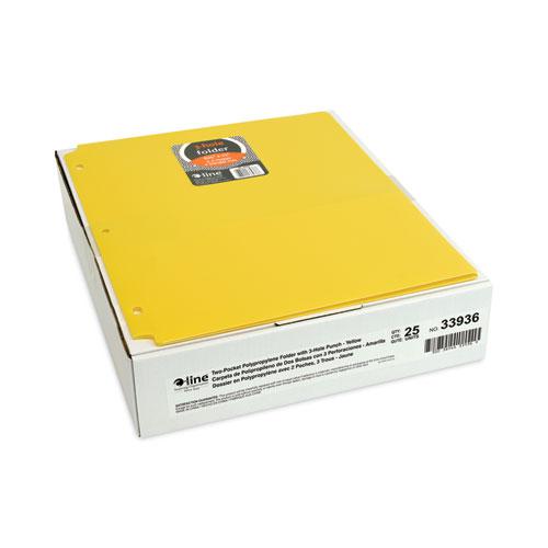 Two-Pocket Heavyweight Poly Portfolio Folder, 3-Hole Punch, 11 x 8.5, Yellow, 25/Box. Picture 5