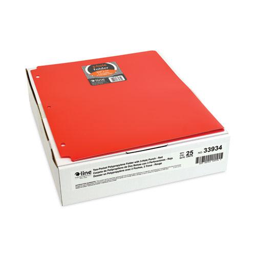 Two-Pocket Heavyweight Poly Portfolio Folder, 3-Hole Punch, 11 x 8.5, Red, 25/Box. Picture 3