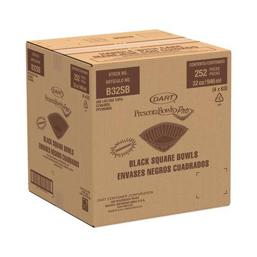 PresentaBowls Pro Black Square Bowls, 32 oz, 8.5 x 8.5 x 2, Plastic, 63/Bag, 4 Bags/Carton. Picture 2
