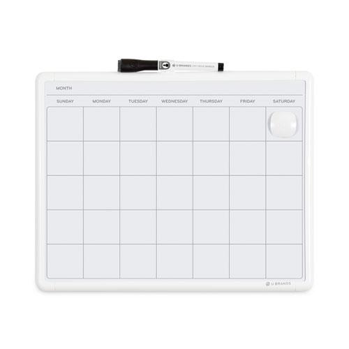 Magnetic Dry Erase Monthly Calendar, 14 x 11.66, White Surface, White Plastic Frame. Picture 1