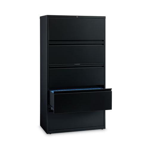 Lateral File Cabinet, 5 Letter/Legal/A4-Size File Drawers, Black, 36 x 18.62 x 67.62. Picture 2